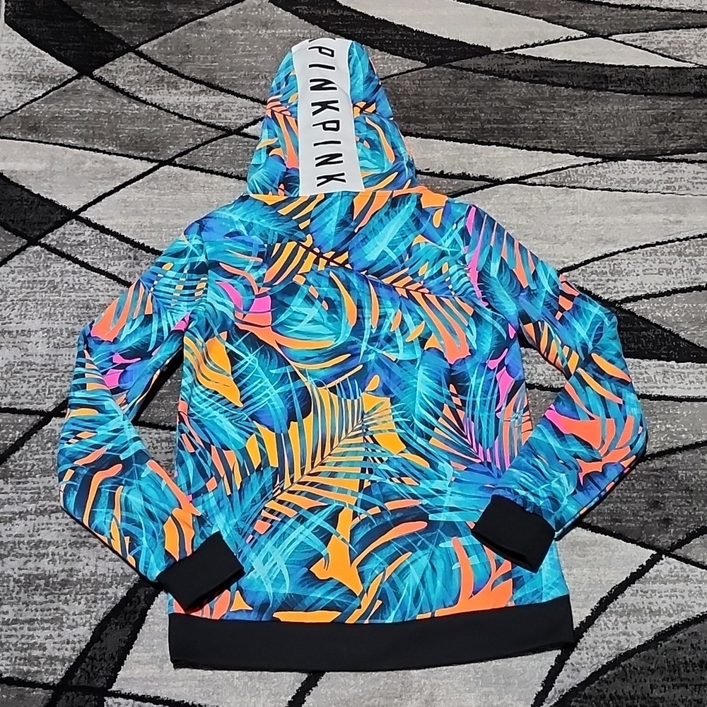 VS PINK 2018 CAMPUS FIT FULL-ZIP NEON TROPICAL PRINT HOODIE SWEATSHIRT J… - Picture 10 of 14